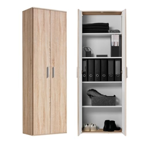 mokebo® Mehrzweckschrank 60cm Breite 'Der Lange', Aktenschrank, Büroschrank oder Schuhschrank in 60x180x34 cm (B/H/T), auch als Vorratsschrank oder Schrank aus Holz in Sonoma Eiche, Braun