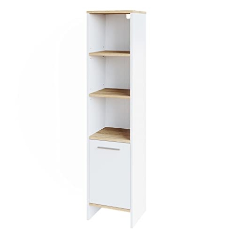 Vicco Badschrank Elvio, Badezimmerhochschrank, Weiß/Sonoma, 32 x 136.6 cm