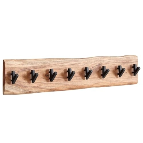 Wohnling Design Wandgarderobe Akazie Massivholz/Metall 90 x 19 x 9 cm, Hakenleiste Flurgarderobe Wand, Garderobe Holz