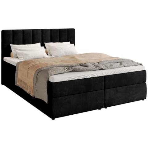BROMARKT Boxspringbett mit Bettkasten Polsterbett mit Bonell-Matratze und Topper Doppelbett mit Stauraum Bett für Schlafzimmer gepolstertes Kopfteil Denver 180x200 Härtegrad H3 Samtstoff Schwarz