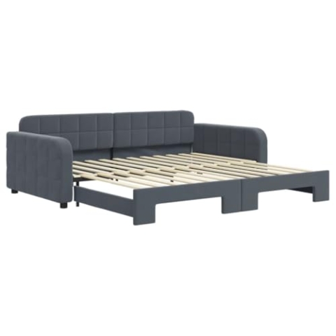 vidaXL Tagesbett, Ausziehbar Schlafsofa mit Lattenrost, Bettsofa Gästebett für Schlafzimmer Wohnzimmer, Sofa Bett Ausziehbett, Dunkelgrau 100x200 cm Samt