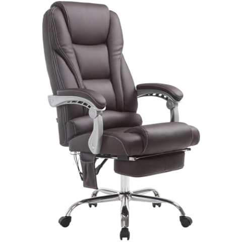 CLP Bürostuhl Pacific Kunstleder I Massage-Funktion I Ergonomisch, 360° Drehbar Mit Fußablage I Höhenverstellbar, Neigbare Rückenlehne, Farbe:braun