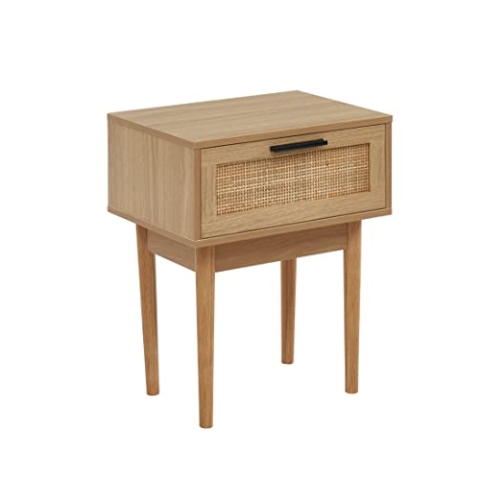 BAÏTA - Nachttisch Amana Eichenoptik und Rattangeflecht, 40 cm