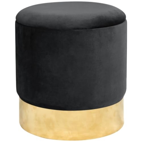 AKORD Sitzhocker GOLDEN aus Velours mit Ablage 39 cm | | Pouffe | Fußhocker | Ablage für kleine Gegenstände | Velours Gepolstert | Gesteppter Pouf | B39 x H40 x T | Gewicht 5,70 kg | Schwarz/Schwarz