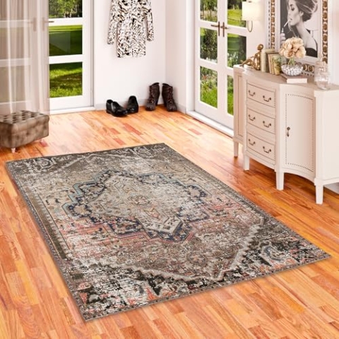 Pergamon Kurzflor Designer Teppich Modern Vintage Orient Muster | Wohnzimmer, Esszimmer, Flur und Diele | Pflegeleicht