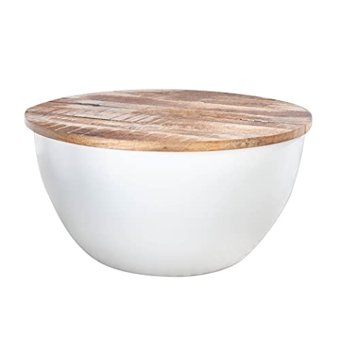 Riess Ambiente Handgefertigter Couchtisch Industrial Storage 60cm Mangoholz Bohlen weiß Wohnzimmertisch Tisch