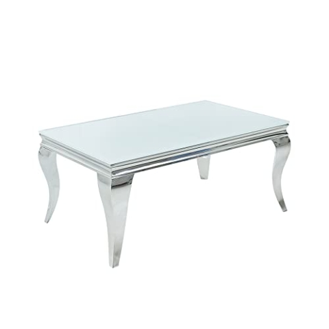 invicta INTERIOR Couchtisch MODERN BAROCK Silber 100 cm Tischbeine aus poliertem Edelstahl mit weißem Opalglas