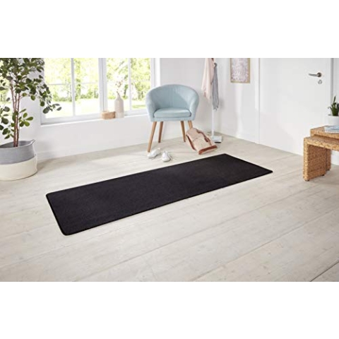 Hanse Home Nasty Läufer – Flauschiger Kurzflor Teppich Einfarbig Unifarben für Esszimmer, Wohnzimmer, Kinderzimmer, Flur, Schlafzimmer, Küche – Uni Schwarz, 80x200cm