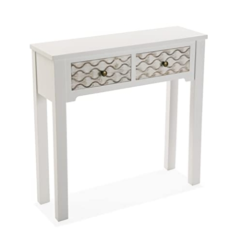 Versa Safira Schmales Möbelstück für den Eingangsbereich oder Flur, Moderner Konsolentisch, mit 2 Schubladen, Maßnahmen (H x L x B) 79 x 25 x 80 cm, Holz, Farbe: Weiß und Braun