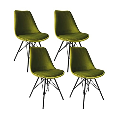 Kick Collection 4er Set Esszimmerstühl Velvet - Samt - Grün - Modern und Hochwertig - Samtstoff und Metall - Erhältlich in vielen Farben