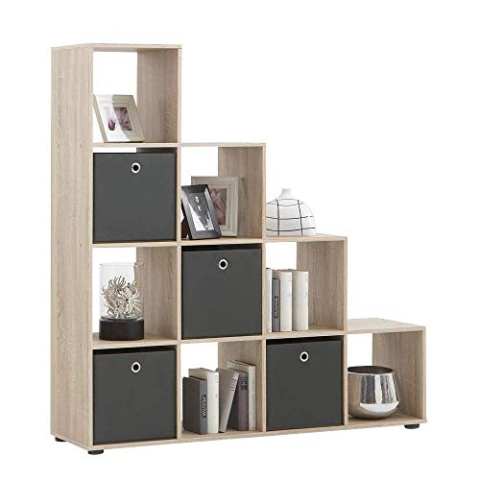 FMD Möbel, 248-002 Mega 2, Treppenregal Raumteiler Bücherregal Raumtrenner 10 Fächer, eiche , maße 138.5 x 143.5 x 33.0 cm (BHT)