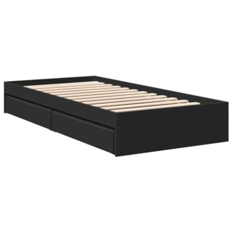 vidaXL Bettgestell, Bett mit Schubladen für Schlafzimmer, Bettrahmen mit Lattenrost, Schlafzimmerbett Einzelbett, Schwarz 100x200cm Holzwerkstoff