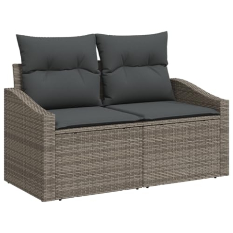vidaXL 8-teiliges Garten Sofa Set mit Kissen graues Poly Rattan Akazie | Outdoor Sitzmöbel ideal für 7 Personen wetterbeständig perfektes Patio und Balkon Möbel texturiertes modulares Sofa vier Sitzer