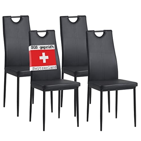 Albatros Esszimmerstühle 4er Set Salerno, Schwarz - Edles Italienisches Design, Kunstleder-Bezug, bequemer Polsterstuhl - Moderner Küchenstuhl, Stuhl Esszimmer oder Esstisch Stuhl