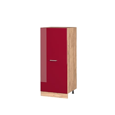 Vicco Hochschrank R-Line, Küchenkommode, Bordeaux Hochglanz/Goldkraft Eiche, 60 cm
