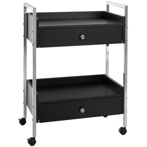 CLP Luxus Gerätewagen I Allzweckwagen auf Rollen I Rollwagen mit Zwei Schubladen und Ablageflächen, Farbe:schwarz