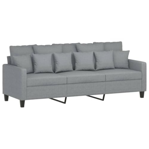 vidaXL Sofa 3-Sitzer, Loungesofa Couch mit Armlehnen Rückenkissen, Wohnzimmersofa Designsofa Metallgestell, Sitzmöbel Dreisitzer, Hellgrau Stoff