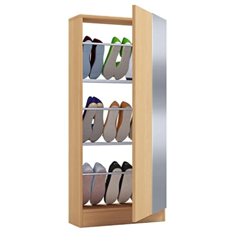 VCM Holz Schuhschrank | Maße: H. 112 x B. 50 x T. 17 cm | 1 Drehtür z. T. mit Spiegel Versehen - Fulisa L Spiegel Buche