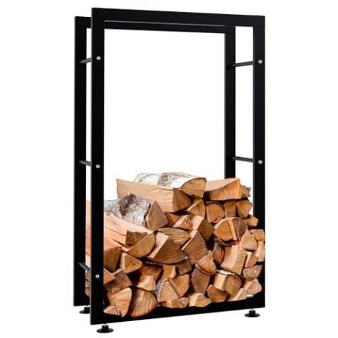 CLP Kaminholzständer Keri V2 I Aus Schwarzem Metall I Kaminholzregal Mit Bodenschonern I Stapelhilfe Für Brennholz, Farbe:schwarz, Größe:25x60x100 cm