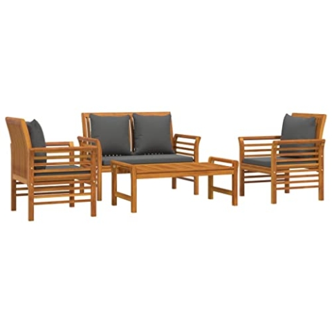 vidaXL Garten Lounge Set 4-TLG., Gartenmöbel Set mit Kissen, Sitzgruppe für Garten Terrasse Balkon, Loungemöbel Sessel Tisch Bank, Massivholz Akazie