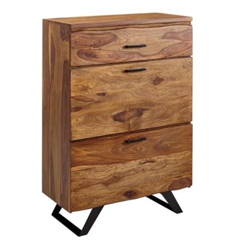 Wohnling Kommode 80x120x41,5 cm Sheesham Massivholz/Metall Flurkommode, Sideboard Highboard mit Baumkante, Kommodenschrank Holz Modern, Standschrank Anrichte Schubladenkommode