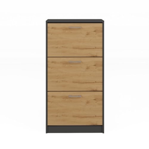 CDF Schuhschrank Paula | Farbe: Anthrazit - Eiche Artisan | Ideal für Vorzimmer, Flur, Büro | Schuhaufbewahrung | Schuhregale | modern | offene Einlegenböden