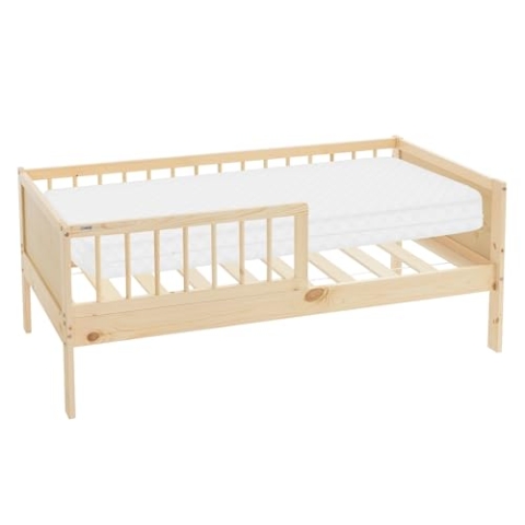 ML-Design Kinderbett 70x140 cm mit Matratze, Natur, Einzelbett für Kinder mit Lattenrost und Rausfallschutz, Jugendbett aus Kiefernholz, Holzbett, Bettgestell für Jungen & Mädchen, Massivholz Babybett