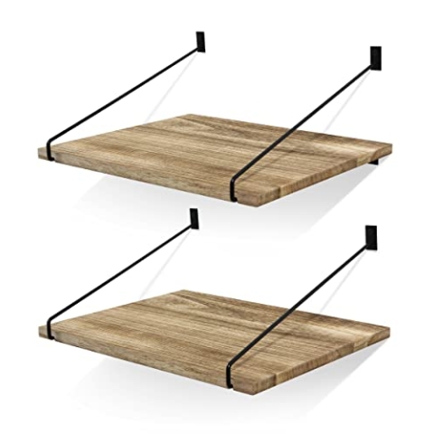 Petrala Wandregal Holz 30cm tief, Schweberegal mit Metall Halterungen, Küchenregal Wand bis zu 14 kg, abnehmbares XXL Regalbrett, Massivholz, für Küche, Bad, Wohnzimmer, Bücher, Beamer, Lautsprecher
