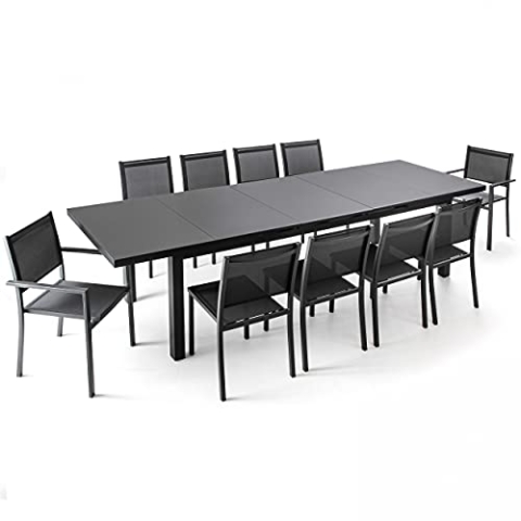 Oviala Gartentisch-Set, ausziehbar, 256-320 cm und 10 Sitzplätze