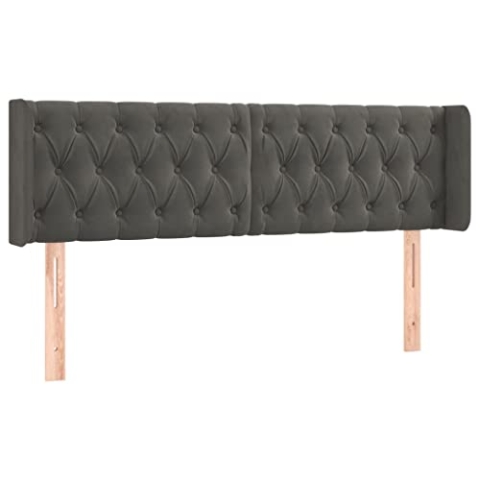 vidaXL Kopfteil mit Ohren, Bettkopfteil mit Holzbeinen, Höhenverstellbar Polsterkopfteil für Bett, Betthaupt Bettzubehör Schlafzimmer, Dunkelgrau 147x16x78/88cm Samt