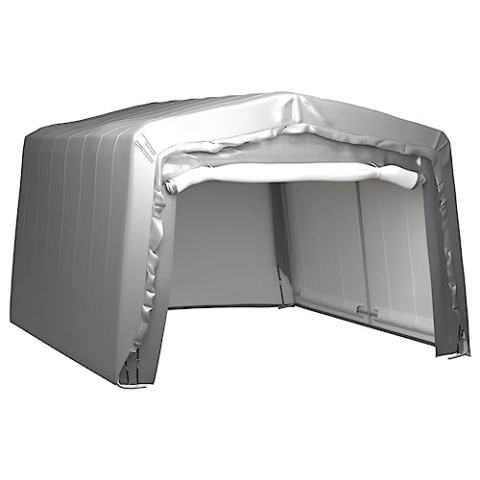 vidaXL Lagerzelt UV-beständig Industriezelt Zelthalle Weidezelt Zelt Zeltgarage Foliengarage Unterstand Lagerhalle 370x370cm Stahl Grau