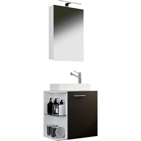 VCM 3-TLG Set | Waschplatz für Gäste WC | Gästebad | Waschtisch | Badezimmer Set - Hausa SC Weiß/Anthrazit