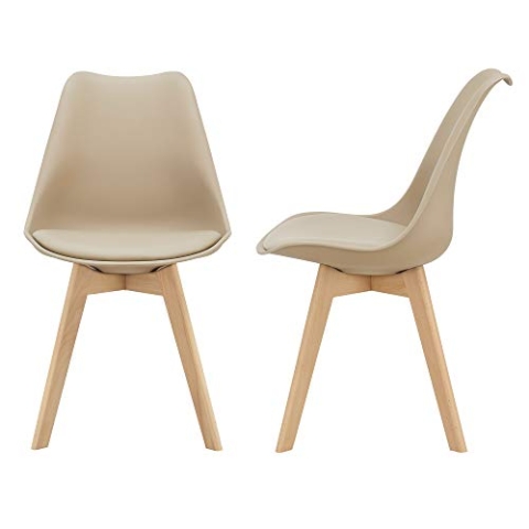 [en.casa] 2er-Set Design Esszimmerstühle 'Fläten' 81 x 49cm Beige PU-Kunstleder Polsterstuhl Stühle Wohnzimmerstuhl Küchenstuhl