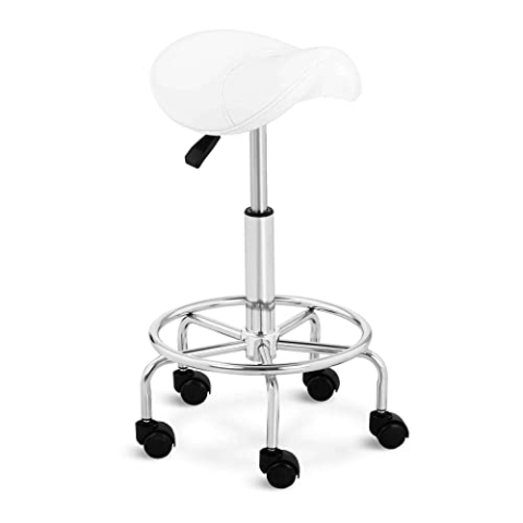 Physa Frankfurt White Sattelhocker mit Rollen höhenverstellbar Rollhocker ergonomisch Arbeitshocker (weiß, bis 150 kg, Höhe 57-69 cm, Kunstleder, 360° drehbar)