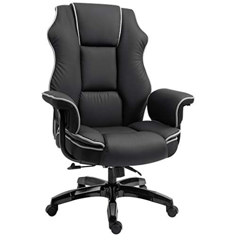 Vinsetto Bürostuhl, Ergonomisch Schreibtischstuhl mit Liegefunktion, Drehfunktion, Höhenverstellbar Computerstuhl für Home-Office, Kunstleder, Schwarz