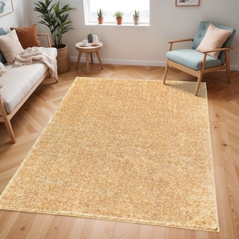 Livabliss Shaggy Rug Shaggy Berber Teppich - Flauschiger Teppich für Wohnzimmer, Esszimmer, Schlafzimmer, Langflor Hochflor Teppich flauschig - Teppich groß 160x213 cm, Wohnzimmerteppich in Gelb