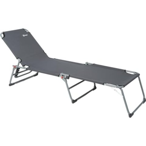 BERGER Dreibeinliege, Stahlgestänge, grau, Belastbar bis 120 kg, 5-Fach verstellbar, Tragetasche, Feldbett Campingliege