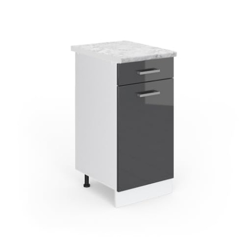Vicco Küchenunterschrank R-Line, Anthrazit Hochglanz/Weiß, 40 cm, AP Marmor