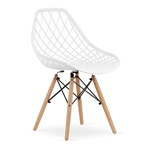 ZOLTA Moderner Bequemer Esszimmerstuhl - Stuhl mit Holzbeinen - Höhe 86 cm - Weißer Durchbrochener Küchenstuhl - EIN Langlebiges und Stabiles Möbelstück für das Esszimmer