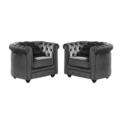 Vente-unique-Sessel 2er-Set - Samt - Anthrazit - Chesterfield