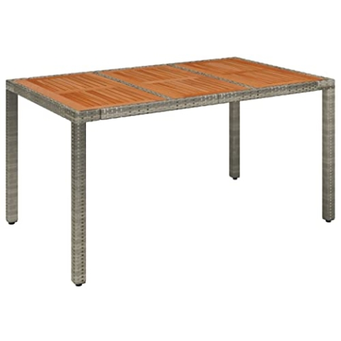 vidaXL Gartentisch mit Holzplatte Terrassentisch Tisch Esstisch Balkontisch Partytisch Gartenmöbel Garten Grau 150x90x75cm Poly Rattan