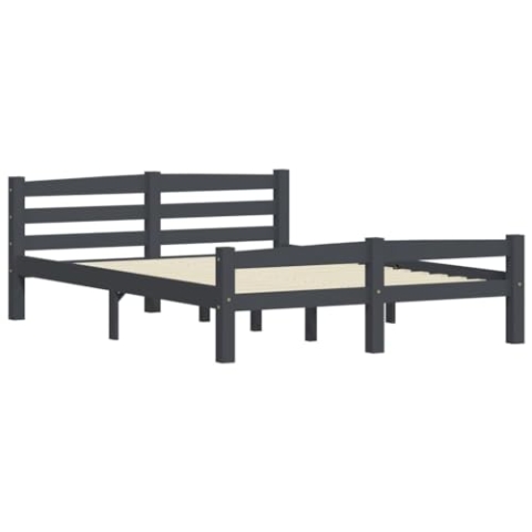 vidaXL Massivholzbett Doppelbett Bettgestell Bett Holzbett Bettrahmen Lattenrost Schlafzimmerbett Schlafzimmermöbel Dunkelgrau Kiefer 120x200cm