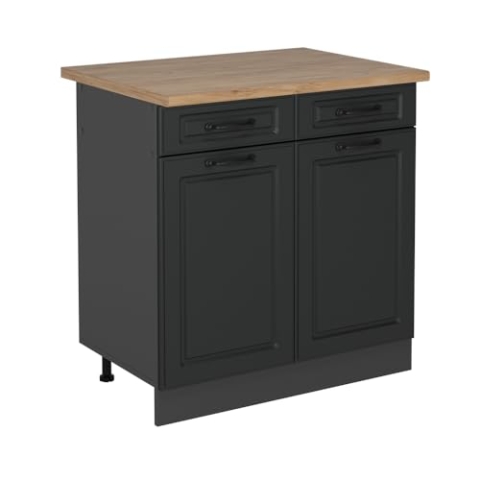 Vicco Küchenunterschrank R-Line, Schubladenschrank für die Küche, Anthrazit Landhaus, 80 cm, AP Eiche
