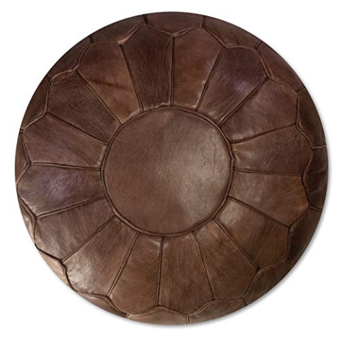 Poufs&Pillows Premium XL Echtleder Pouf - Handgefertigt - gefüllt geliefert - Ottoman Sitzsack Fußhocker (Schokolade)