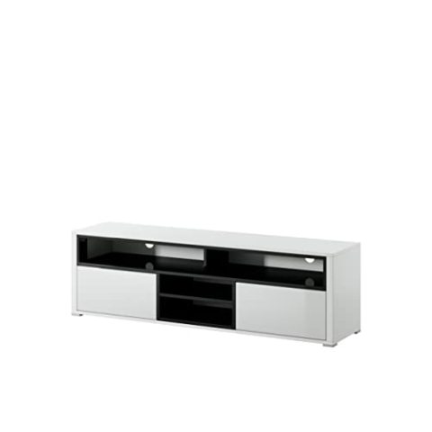 Selsey Mario – TV-Lowboard/TV-Schrank in Weiß/Schwarz mit Hochglanzfronten Stehend Modern 137cm