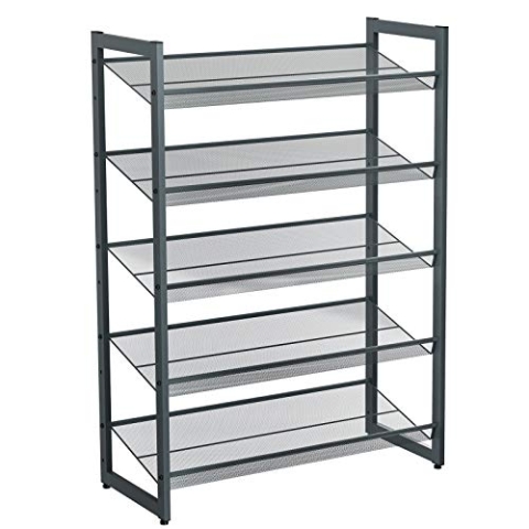 SONGMICS 5-stöckiges Schuhregal, erweiterbarer Schuhständer aus Metall, verstellbare Schuhablage, für 15-20 Paar Schuhe, kurze Stiefel, Pumps, dunkelgrau, LMR005GB