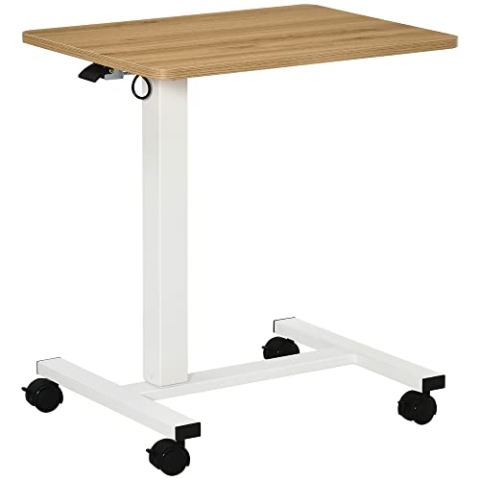 HOMCOM Höhenverstellbar Steh-Sitz C-förmig Schreibtisch Platzsparend Laptoptisch Stehpult Beistelltisch mit Rollen für Arbeitszimmer Wohnzimmer Natur+Weiß Belastbar bis 70 kg 65 x 48 x 70-110 cm