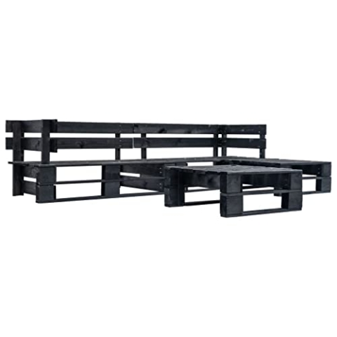 vidaXL Holz Garten Palettensofa 4-TLG. Palettenmöbel Sofa Ecksofa Lounge Sitzgarnitur Sofagarnitur Gartenmöbel Gartenset Gartenhocker In/Outdoor Schwarz