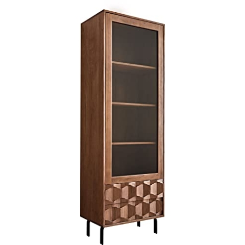 DELIFE Glasschrank Fevo Akazie Braun 60x180 cm L-Fuß Vitrine