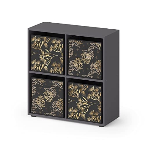 Vicco Raumteiler Tetra, stehendes Bücherregal, Schwarz, 72 x 72.6 cm mit 4 Faltboxen Opt.1